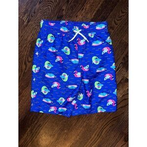 Lands' End Kids Swim Trunks‎ L Blue Shark Surfboard Print Quick-Dry